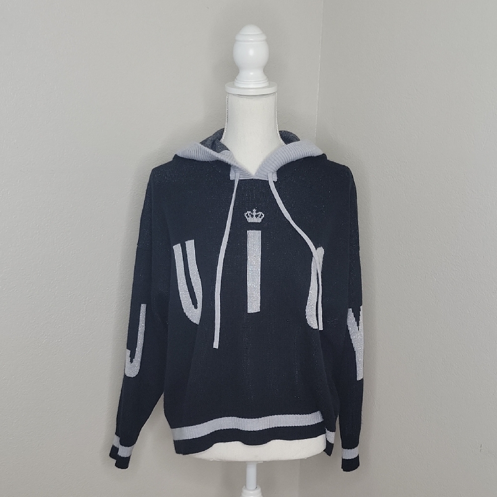 Juicy By Juicy Couture Black and Gray Knit Sweater with Hoodie